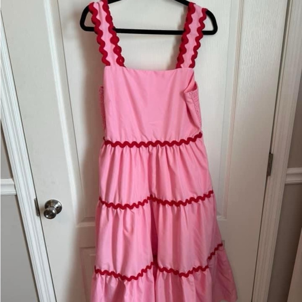 Hot Pink & Red Ric Rac Midi Dress - Picture 2 of 3